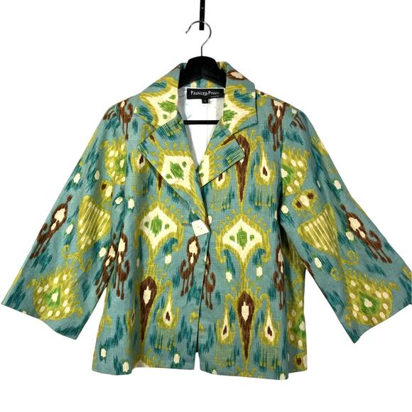 Painted Pony Blazer Vintage Blue Western Single Button Retro Small Linen Blend - Picture 1 of 10
